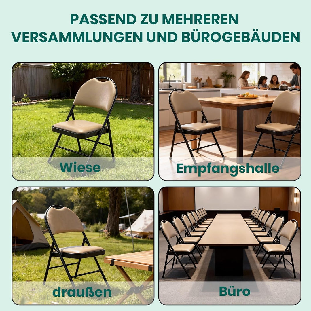 Klappstuhl mit gepolstertem PU-Leder und Griff, Ultraviolette Geschosspolster&Stabilem Metallrahmen,