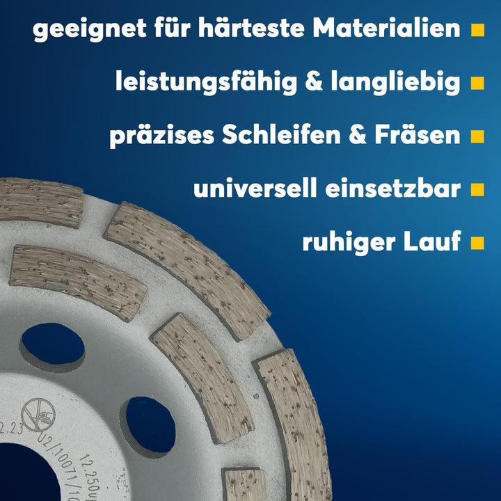 EDW Diamant-Topfschleifer Schleiftopf, doppelreihig, 125 mm, Schleifteller, Bohrung 22,2 mm, für Bet