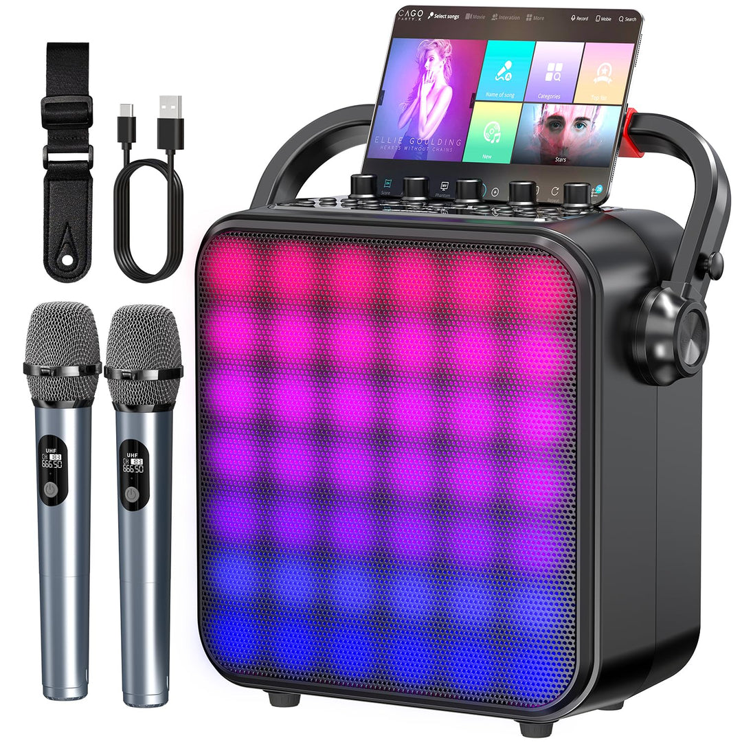 Karaoke Maschine,Karaoke anlage Box mit 2 mikrofonen,Bluetooth Lautsprecher,PA System mit Karaoke-Mo