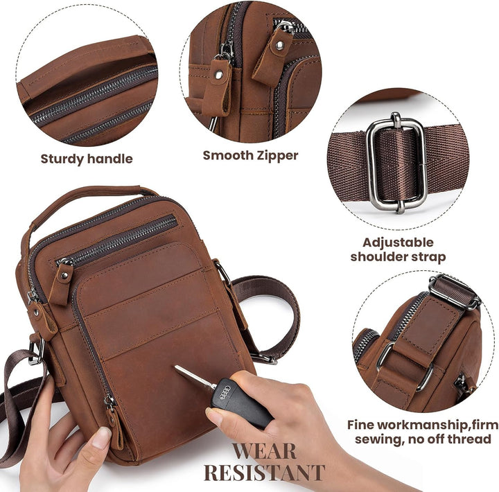 BAIGIO Leder Umhängetasche Herren Schultertasche Vintage Männer Tasche Crossbody Bag Herrentasche zu