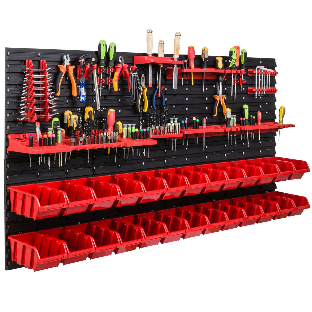 Lagersystem Werkstattregal | 156 x 78 cm | 26 stck. Box | Wandregal mit Werkzeughalterungen und Stap