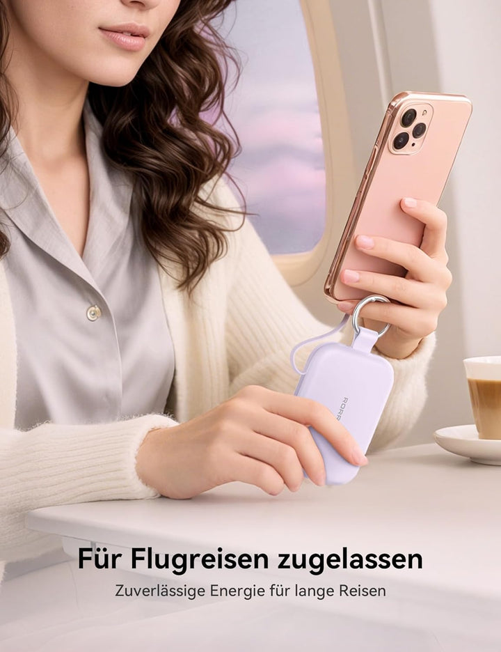 RORRY CharmGo Powerbank,5000mAh Power Bank mit Integriertem USB C Kabel | Tragbarer Externer Akku mi