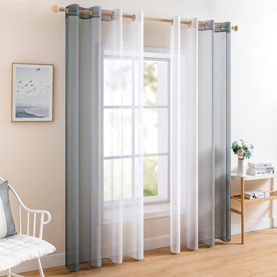 MIULEE 2er Set Voile Vorhang Zweifarbiger Vorhang mit Ösen Transparente Gardine Ösenschal Fenstersch