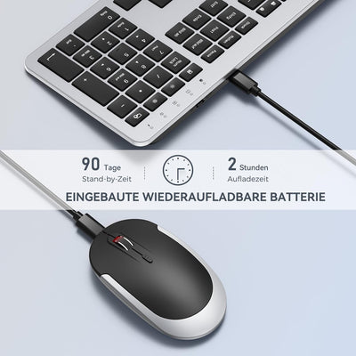 Tastatur Maus Set Kabellos, seenda Ultra-Dünne Wiederaufladbare Funk Tastatur Maus Set, Ergonomische