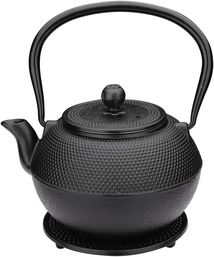 Weis Teekanne Gusseisen Schwarz 1100 ml + Sieb und Untersetzer, Masse: 15,5cm x 18,5cm x 13cm, 17944