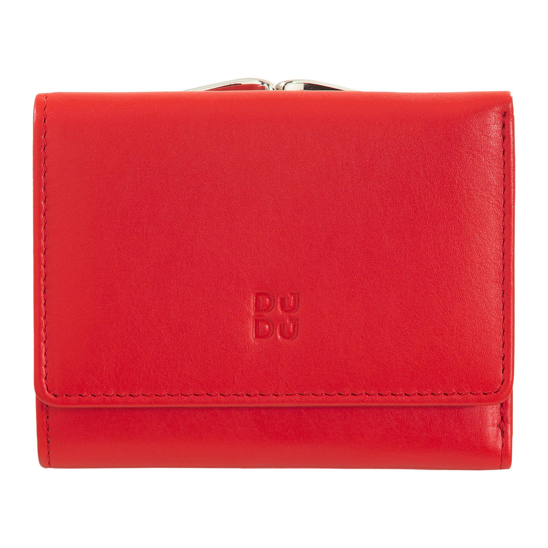 DUDU Kleine Damen-Brieftasche aus Leder mit RFID-Schutz, Münzfach und Klickverschluss, kompakt, 6 Ka