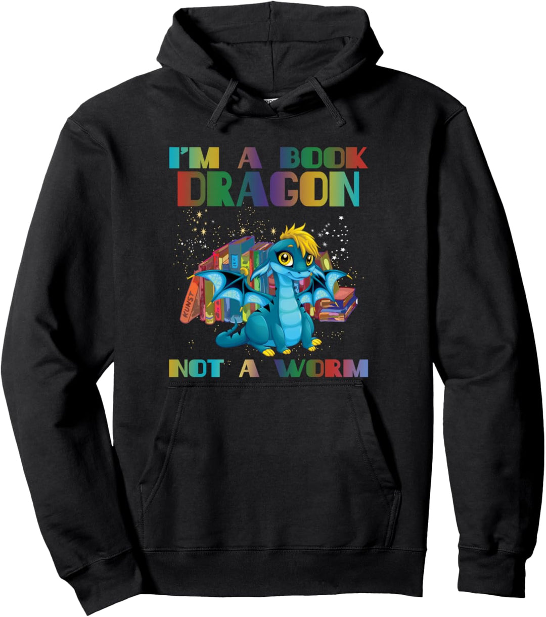 I'm a Book Dragon Not a Worm Funny Dragon Pullover Hoodie