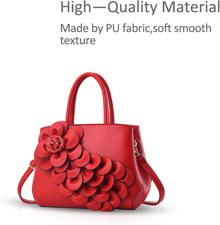 NICOLE & DORIS Umhängetasche Umhängetasche Handtasche Blumenmotiv für Damen Rot, Rot