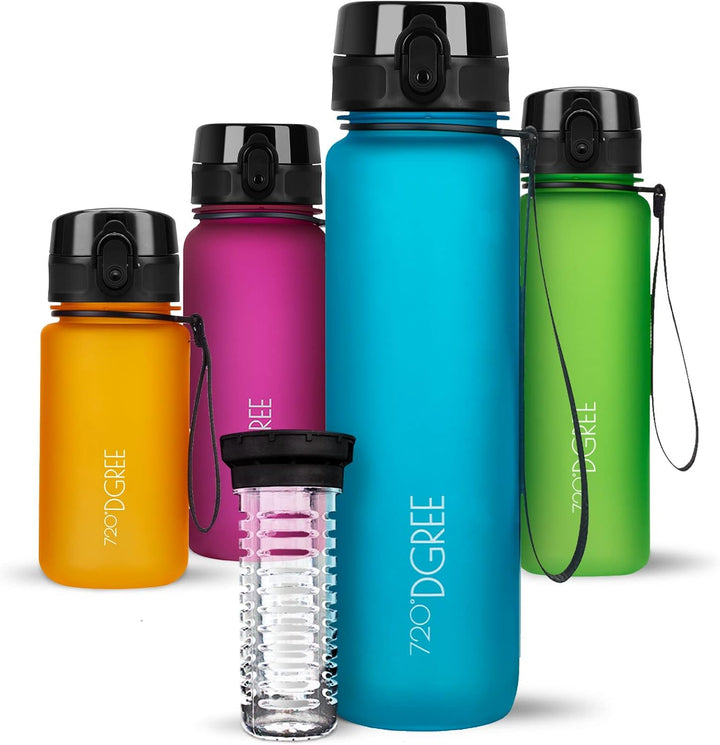 720°DGREE Trinkflasche 1l “uberBottle“ softTouch +Früchtebehälter - BPA-Frei - Schlanke Wasserflasch