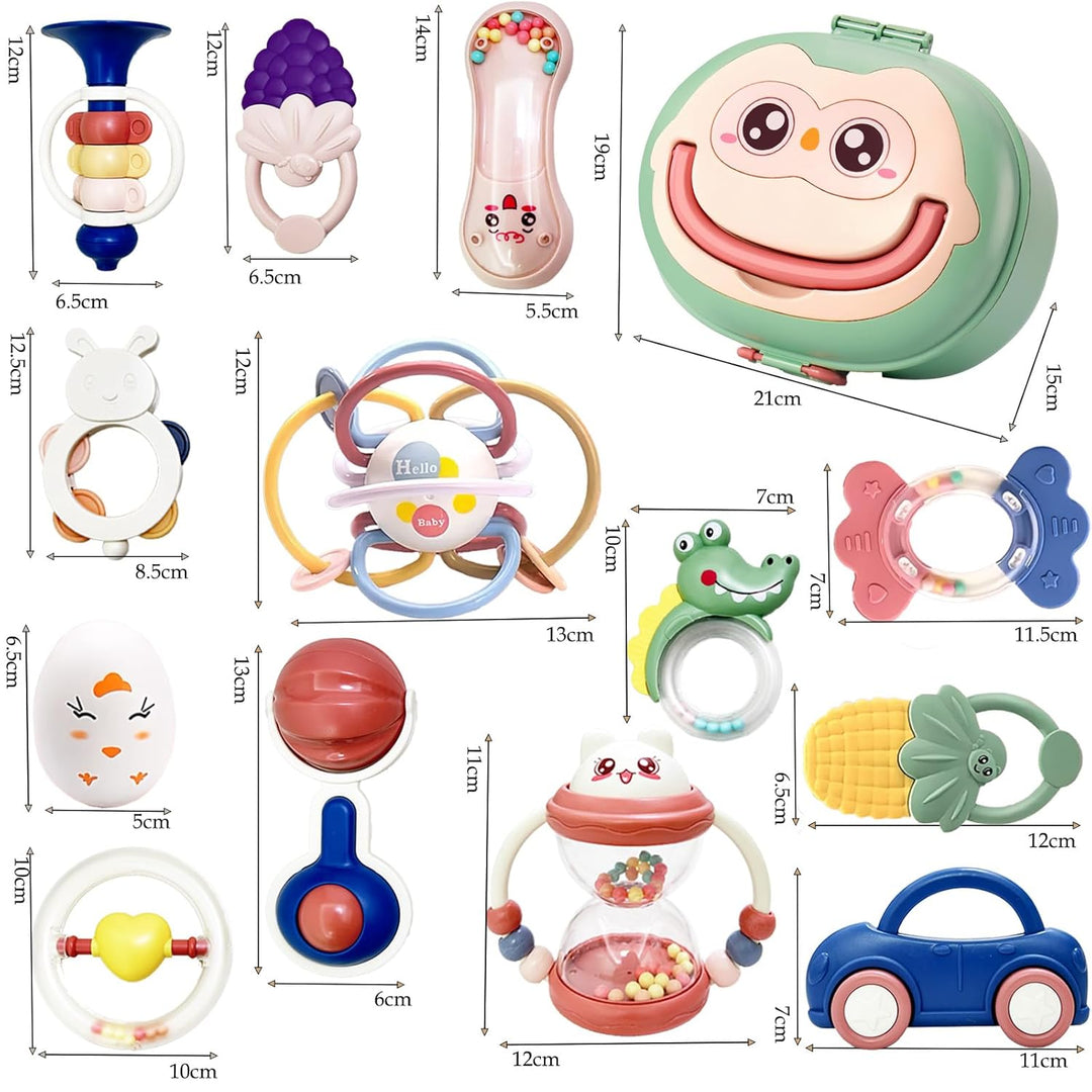 Baby Rassel Beissring Set 13 PCS, Montessori Spielzeug - Shaker Greifen Rassel, Zahnungshilfe Baby 3
