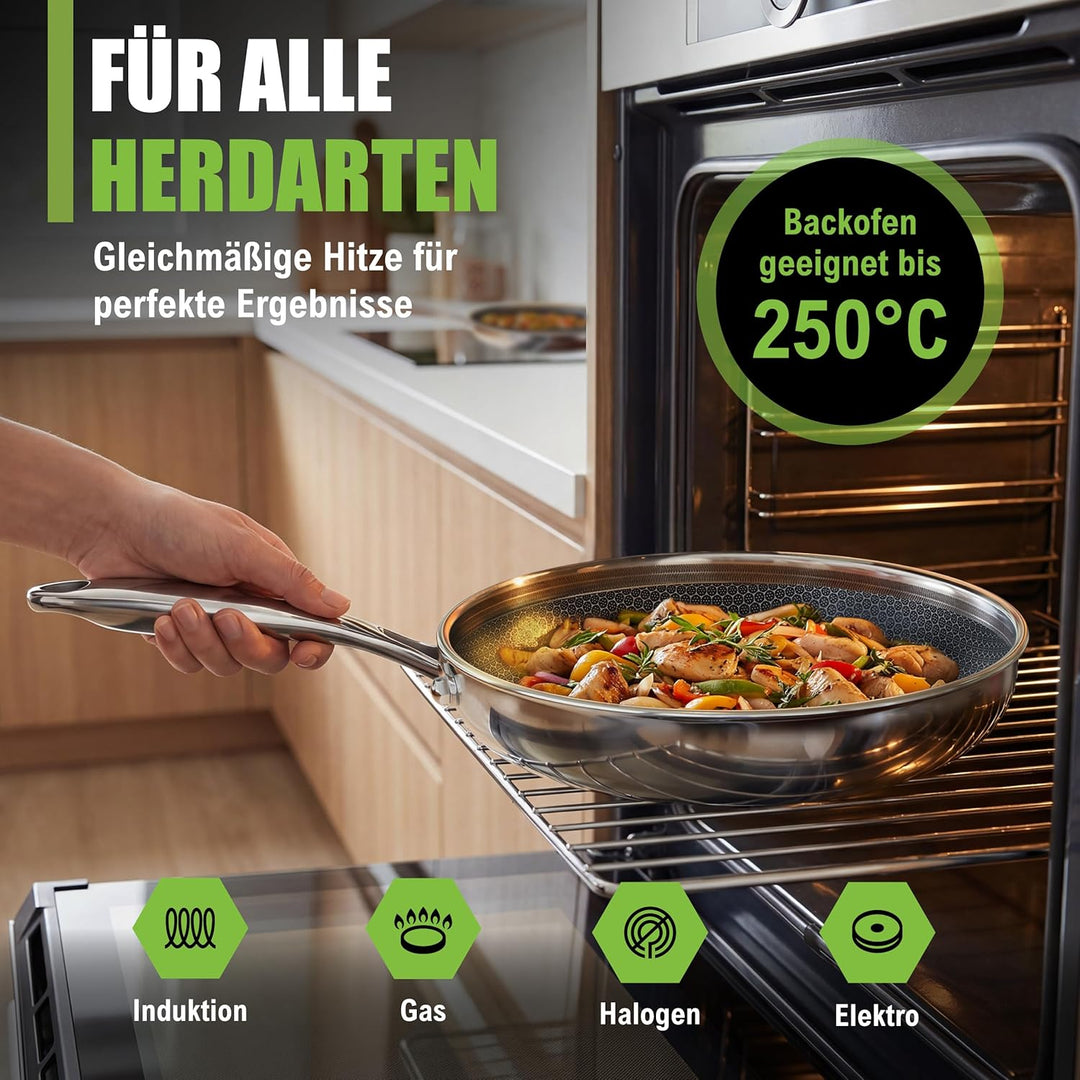 Wabenpfanne 32 cm Induktion Antihaft Pfanne Wabenstruktur Keramik PFAS-frei | Kratzfeste Edelstahl-K