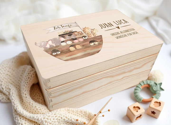 Little Deco Erinnerungskiste Baby Taufgeschenk Arche Noah personalisiert | 40 x 30 x 22 cm | Erinner