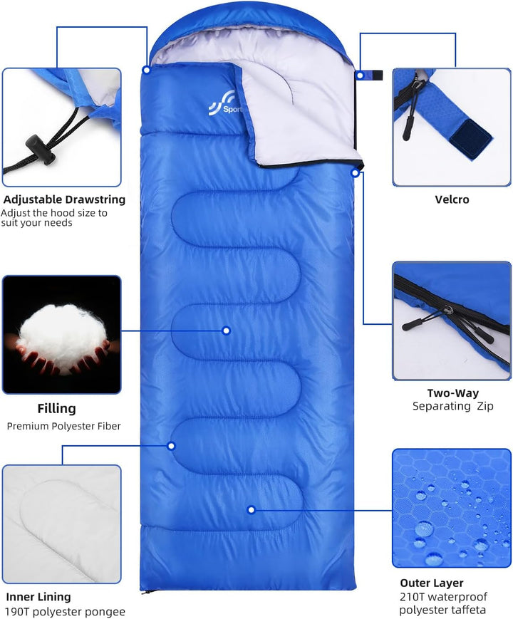 Schlafsack für 3-4 Jahreszeiten: Sportneer Schlafsack Winter Outdoor Sleeping Bag Tragbar Ultraleich