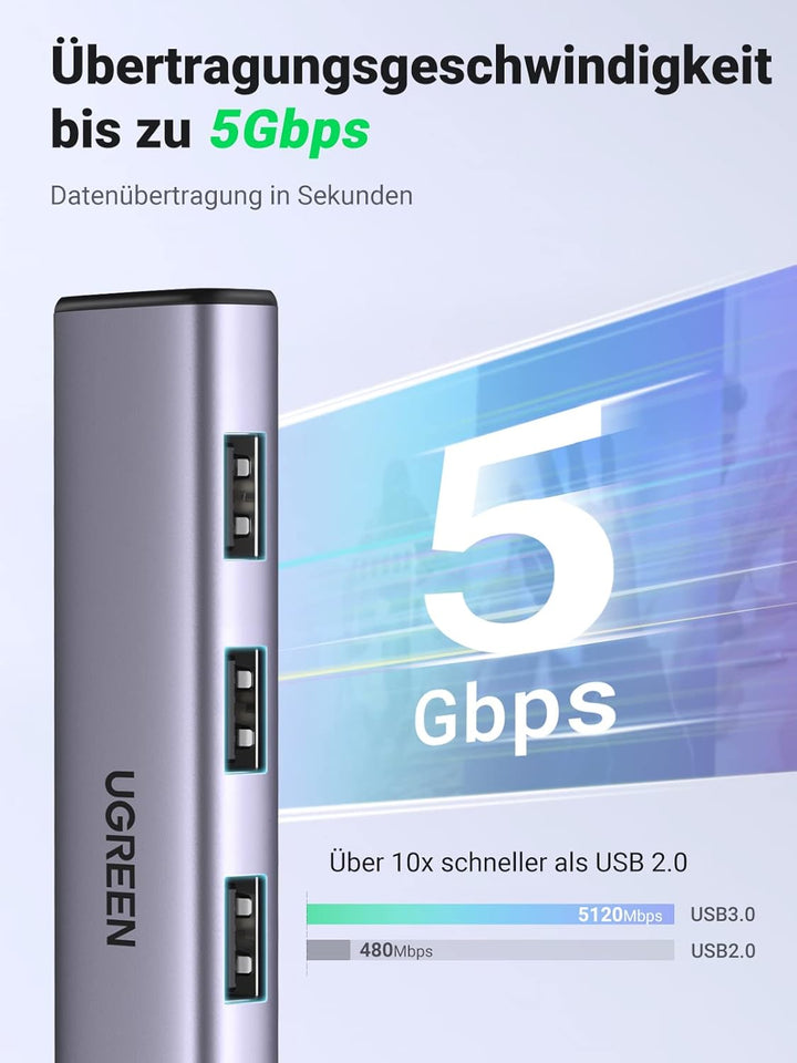 UGREEN USB Hub Ethernet Adapter Gigabit LAN Adapter mit 3 USB 3.0 Ports 1000 Mbps USB Netzwerkadapte