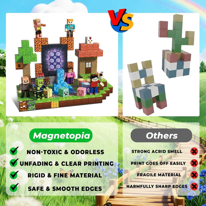 Magnetische Bausteine 164 Stück Magnetbausteine im Magischer Wald Abenteuer Set mit 4 Figuren, Pilzh