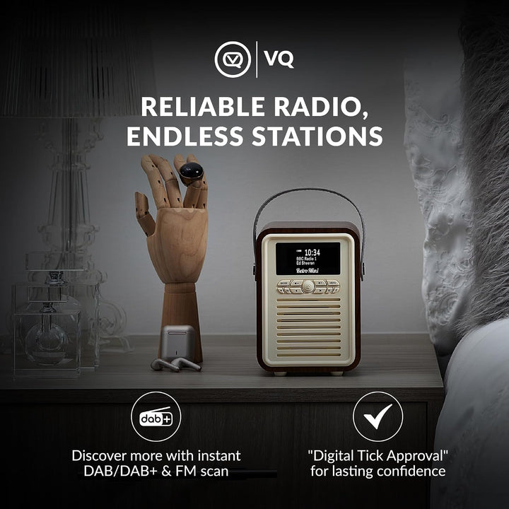 VQ Retro Mini Tragbares Radio mit Bluetooth-Lautsprecherein, DAB-Radio mit UKW und 60 Voreinstellung