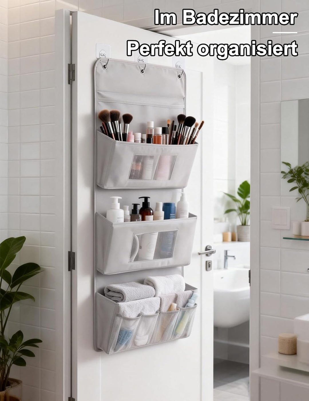 Hängeorganizer 3-Schichten 40x90cm – Faltbarer Wandorganizer aus Oxford-Stoff mit 3 Taschen & 3 Hake