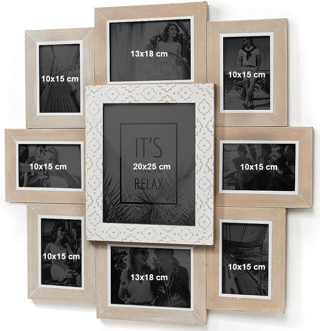 Kobolo Bilderrahmen Bilderhalter Collage LIA für 9 Bilder aus Holz in beige