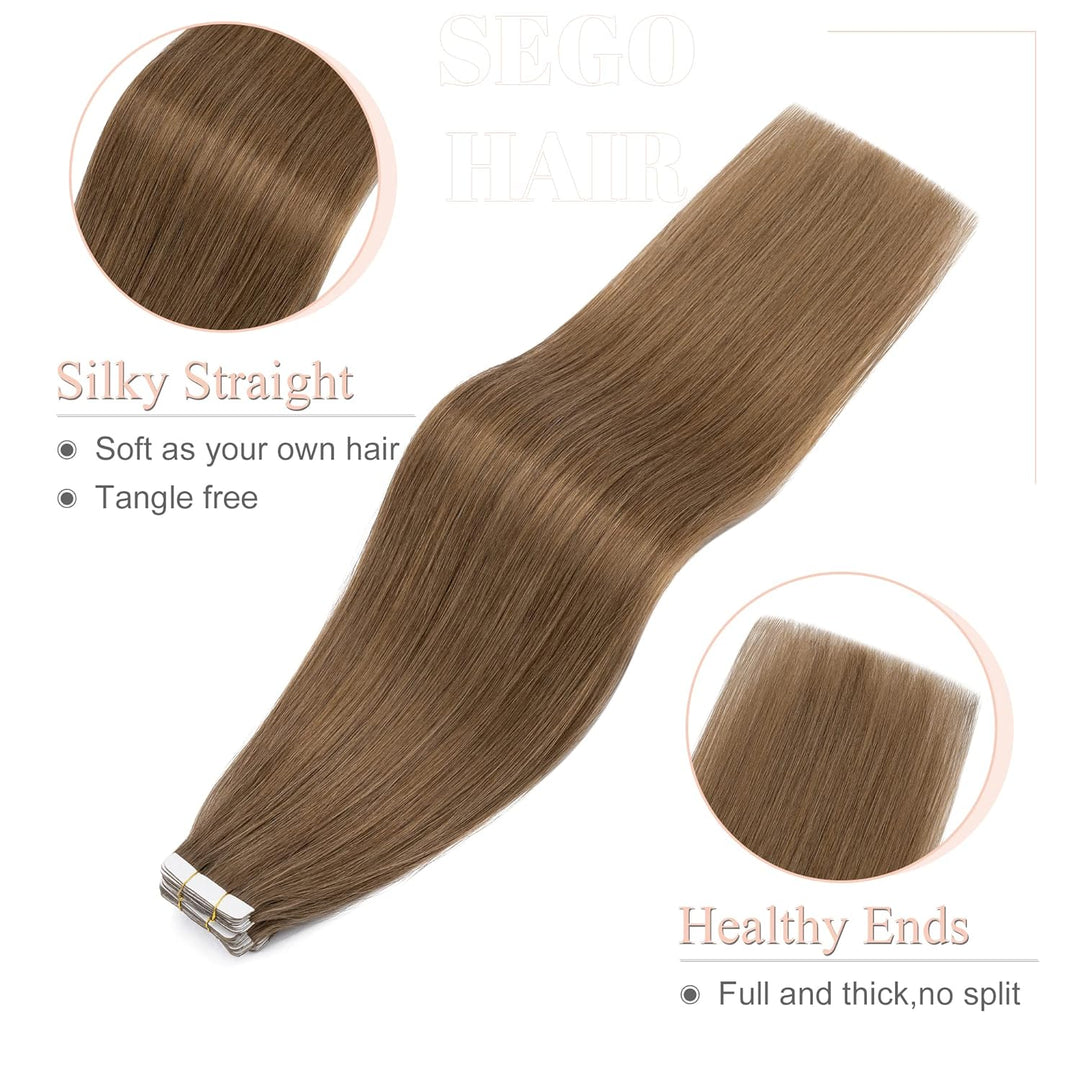 SEGO Tape in Extensions Echthaar Haarverlängerung Klebeband Haarteil 100% Remy Human Haar (20 stück+