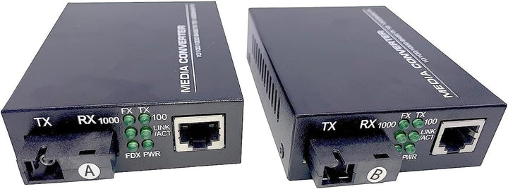 Elfcam® - 2 Stück Gigabit Ethernet LWL Medienkonverter Glasfaser 10/100/1000 Mbps inklusive Mini-GBI