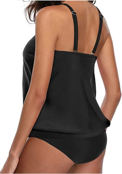 Octopus Oversize Tankini Set mit High Waist Slip 2tlg. Badeanzug f5493 50 Schwarz, High Waist Slip G