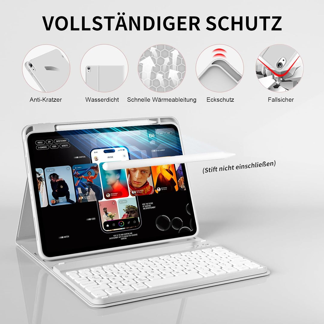Hülle mit Tastatur für iPad A16 11/10 Generation (2025/2022, 11/10.9 Zoll) mit Stifthalter, Magnetis