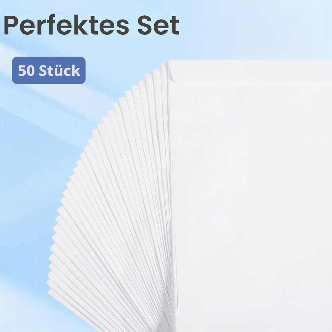 50 Stück Briefumschlag C4 A4 weiss, mit Fenster, selbstklebend, mit Abziehstreifen, Chiffre-Struktur