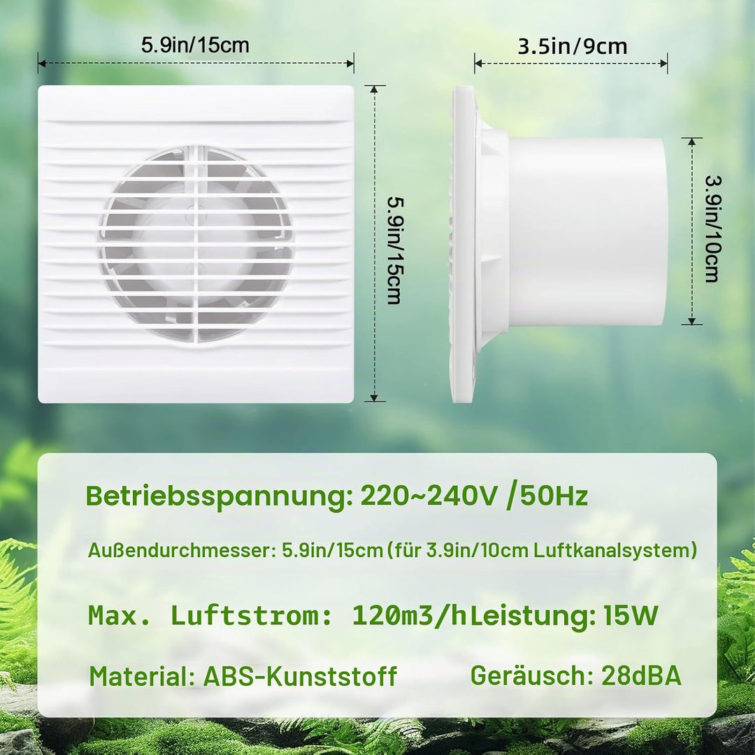 Badlüfter Ø 100mm｜Bad Lüfter Abluftventilator Decken und Wandmontage｜Leiser Betrieb｜Badezimmerlüfter