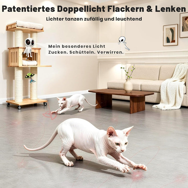 GoldenSun Interaktives Katzenspielzeug, 2-in-1 Automatisch mit Dual-Projektion &amp; Katzenminze-UFO-Anh