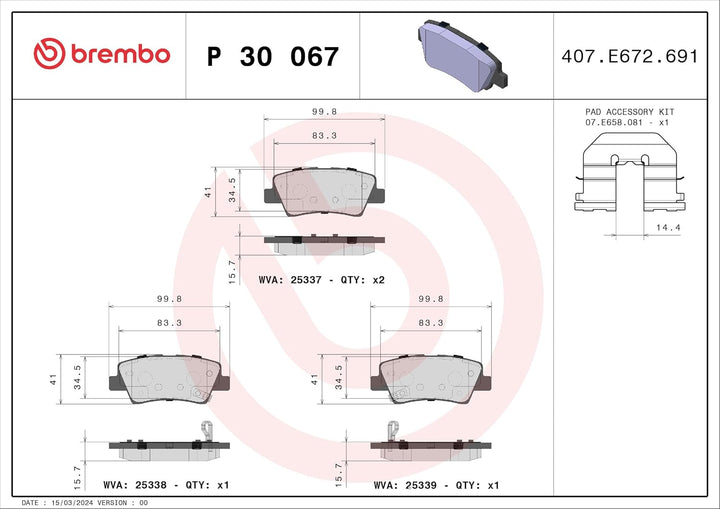 Brembo P30067 Hintere Bremsbeläge, Anzahl 4