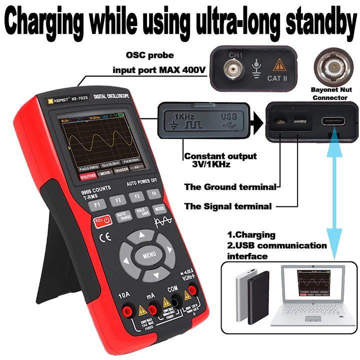 Handheld Oszilloskop, 9999 Counts Digital Multimeter, 3-in-1 Universal Tester, 10MHz Bandbreite 48MS