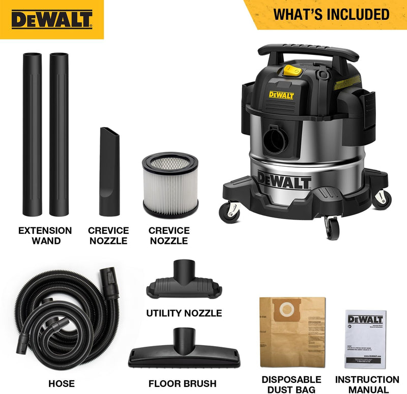 DeWALT 25L Edelstahl Nass- & Trockensauger, Industriestaubsauger mit Blasfunktion, 1050 W, DXV25S, T