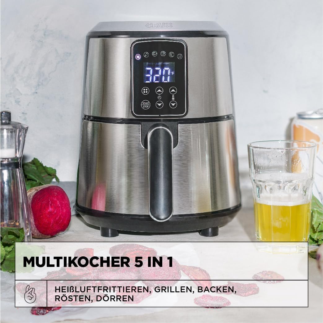 Crux 3 l digitale Heissluftfritteuse, schnelleres Vorheizen, ölfreies Frittieren, spülmaschinenfeste