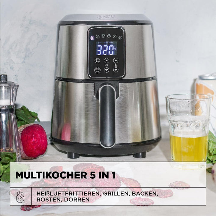 Crux 3 l digitale Heissluftfritteuse, schnelleres Vorheizen, ölfreies Frittieren, spülmaschinenfeste