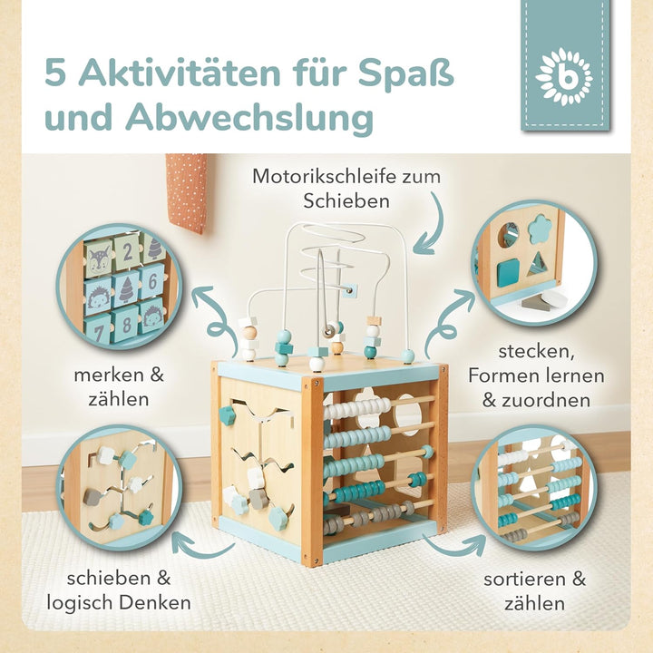 Bieco Motorikwürfel XXL Scandi-Chic | Motorikspielzeug ab 1 Jahr | Activity Center Baby Spielzeug 1