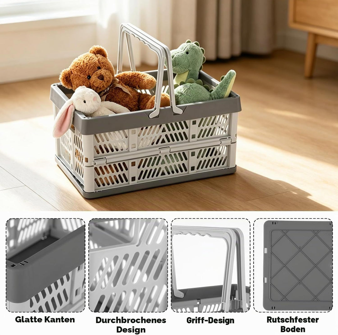 4 Stück Faltbarer Klappbox mit Henkel, 30 x 20 x 16 cm Kleiner Einkaufskorb, Camping Klappkorb, Plas