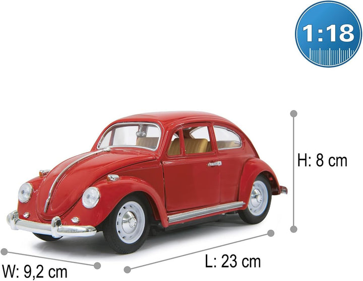 JAMARA 405110 - VW Käfer 1:18 RC Diecast 27MHz - Kultfahrzeug mit Gummi-Bereifung, öffnen von Türen,