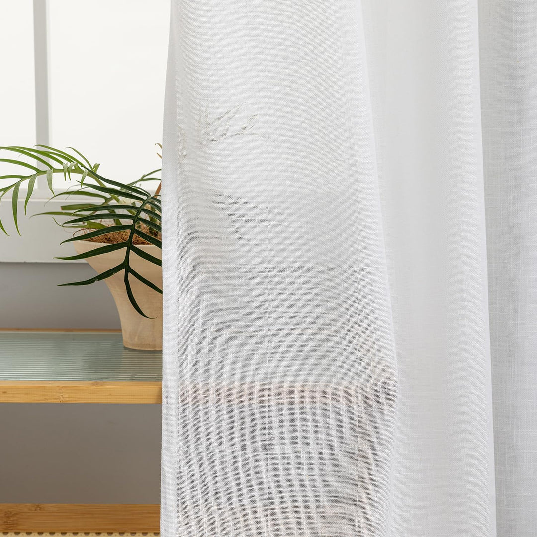 VOILYBIRD Natürliche Leinenstruktur Vorhänge mit Ösen Leinen Gardinen für Fenster Wohnzimmer (Weiss,