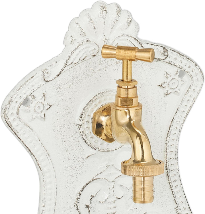 Relaxdays Wandbrunnen, nostalgischer Gartenbrunnen, Waschbecken & Wasserhahn, HBT: 42 x 24,5 x 11,5