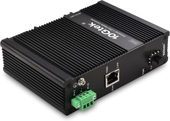 10Gtek Gigabit 1.25G Industrial IP40 Media Converter, (w/ 20-km SFP transceiver), G0101i, DIN-Rail M