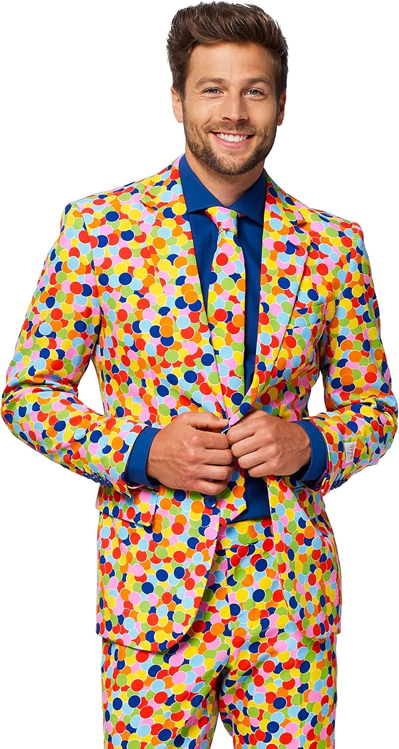 OppoSuits Karnevalskostüme Herren festlichem Druck Anzug mit Krawatte 38 Confetteroni, 38 Confettero