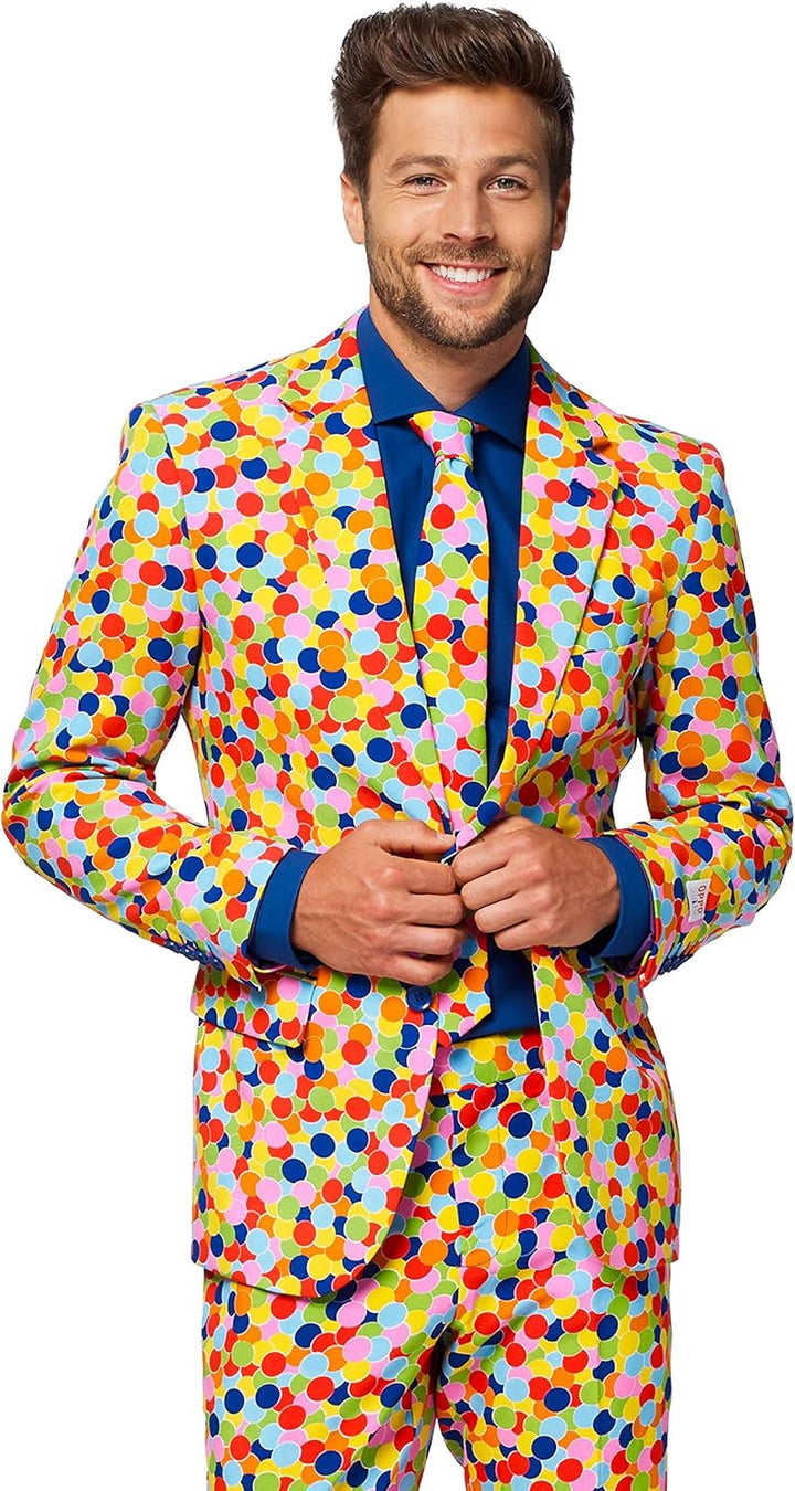 OppoSuits Karnevalskostüme Herren festlichem Druck Anzug mit Krawatte 38 Confetteroni, 38 Confettero