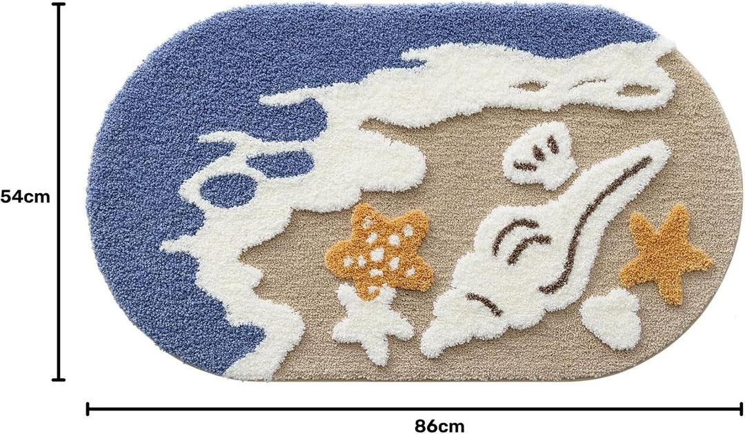 DEXI Ovale Badezimmerteppich 54 x 86 cm, Badematte rutschfest Absorbierende mit Seestern-Strand Must