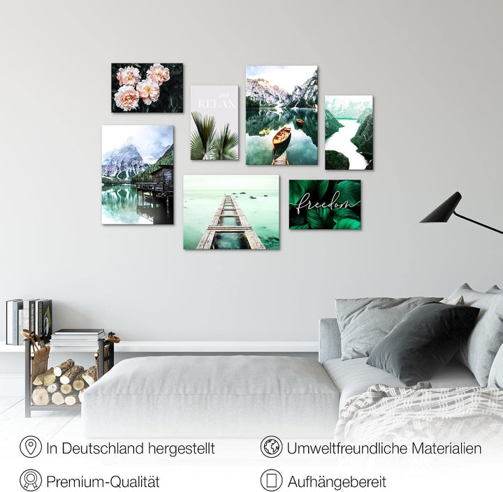 Novart Wandbilder See Berge - KOMPLETT AUFHÄNGFERTIG - Natur Wohnzimmer Schlafzimmer - 7 Moderne Moo