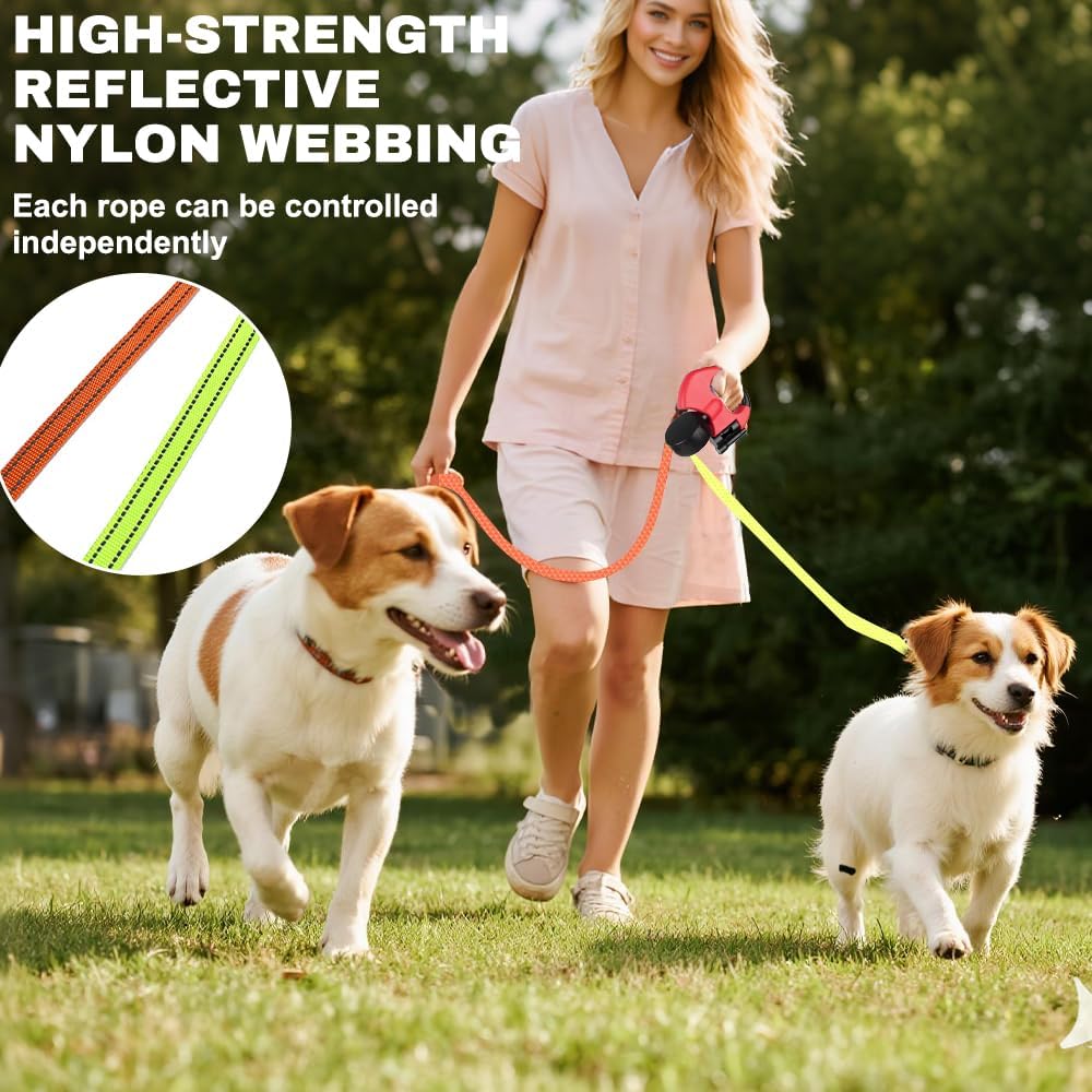 3m Hundeleine Doppelleine für 2 Hunde, Rollleine Einziehbare Hundeleine mit LED Licht, Automatische