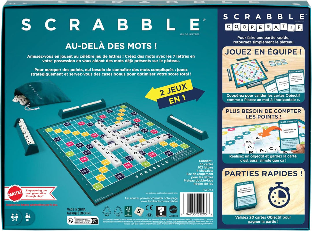 Mattel Games Scrabble Zwei in Eins, Version: Französisch, HWD44, Französisch