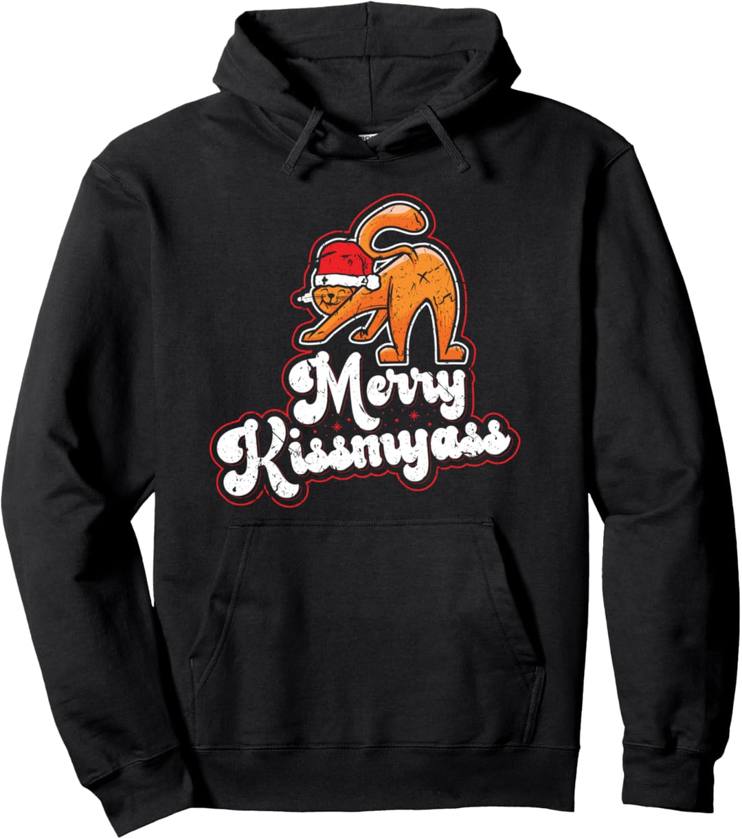 Merry Kissmyass, unangemessene schwarze Katze Weihnachten Pullover Hoodie