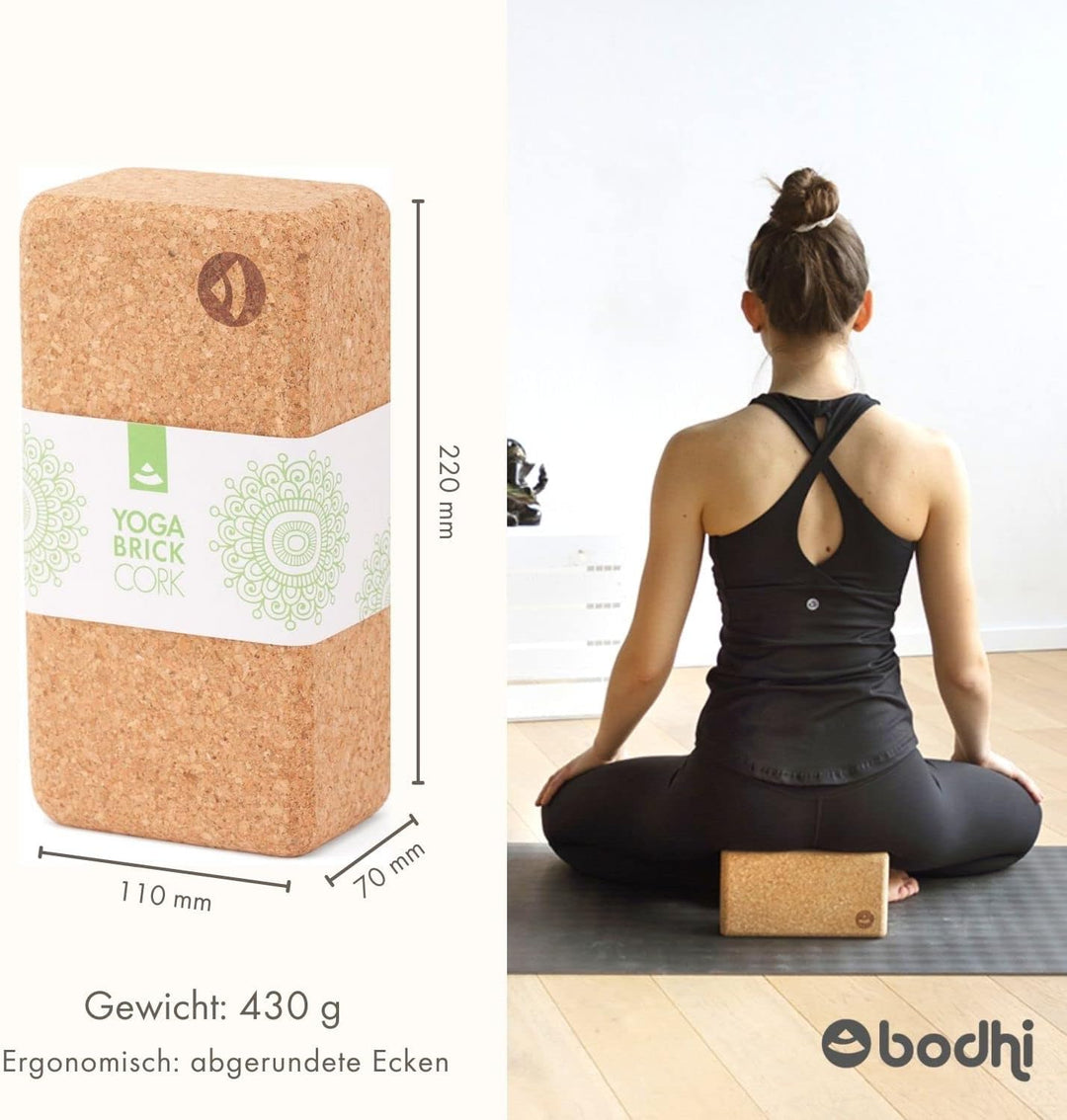 Bodhi Yoga Block Kork Brick | Einzeln & als Set | 100% Naturkork – Universal Yogaklotz | Umweltfreun