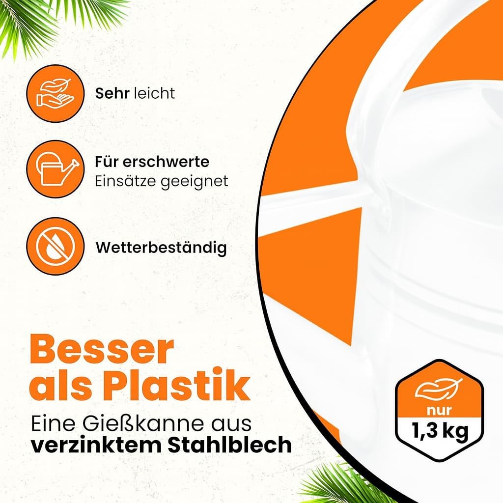 HRB Zinkgiesskanne 10 L, Giesskanne feuerverzinkt, langlebige Metallgiesskanne für den Innen- und Au