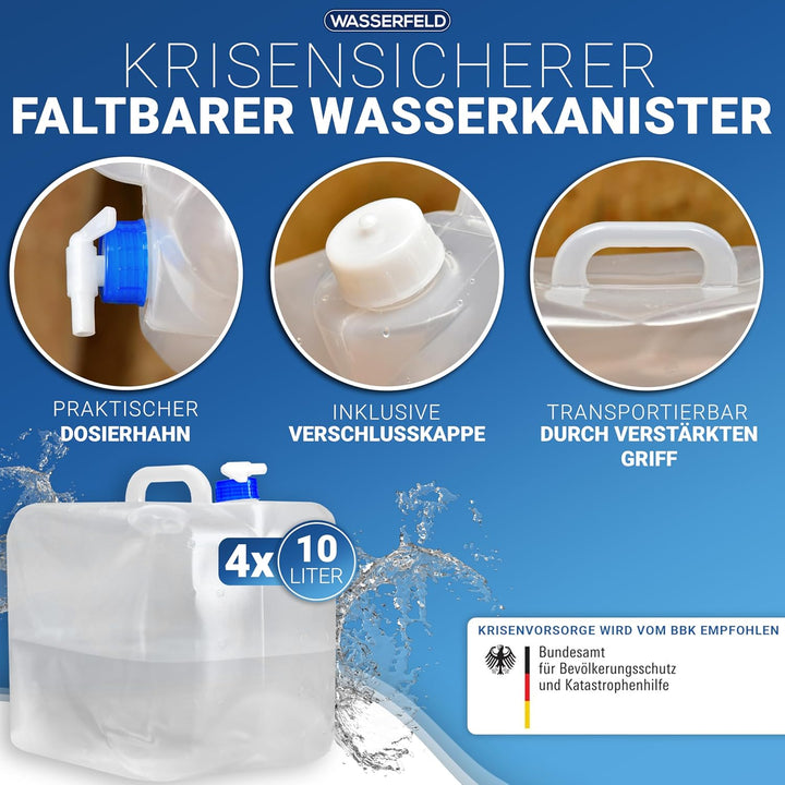 [10L - 20L Wasserkanister Faltbar inkl. auslaufsicherem Dosierhahn & Tragehenkel - Robuster Trinkwas